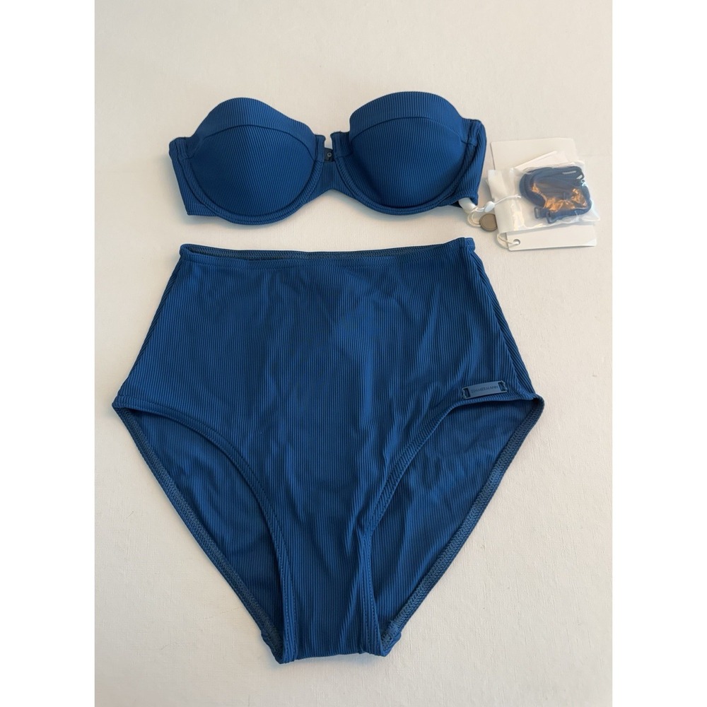 Zimmermann Sculpt Balconette Bikini Set Size 4 Cup A/B Teal Ribbed High Rise NWT